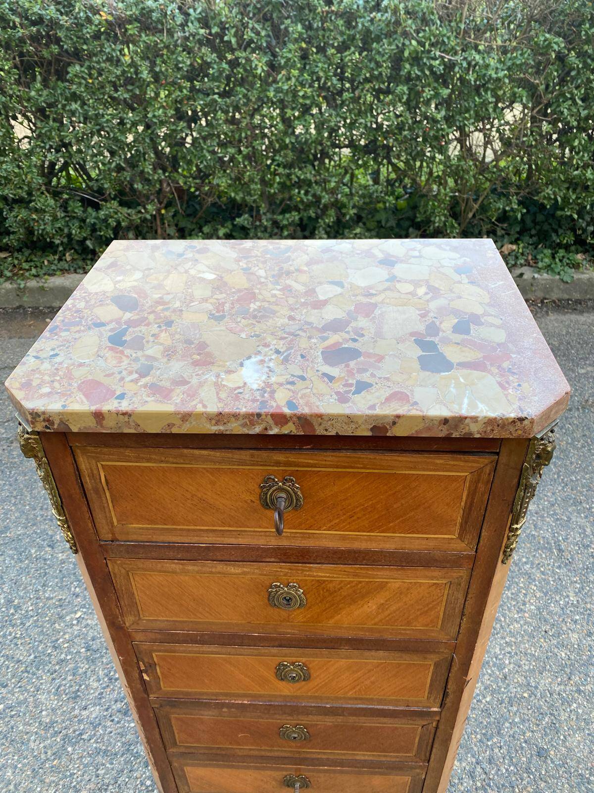 Louis XV transition XVI chest of drawers with 7 drawers in wood and marble