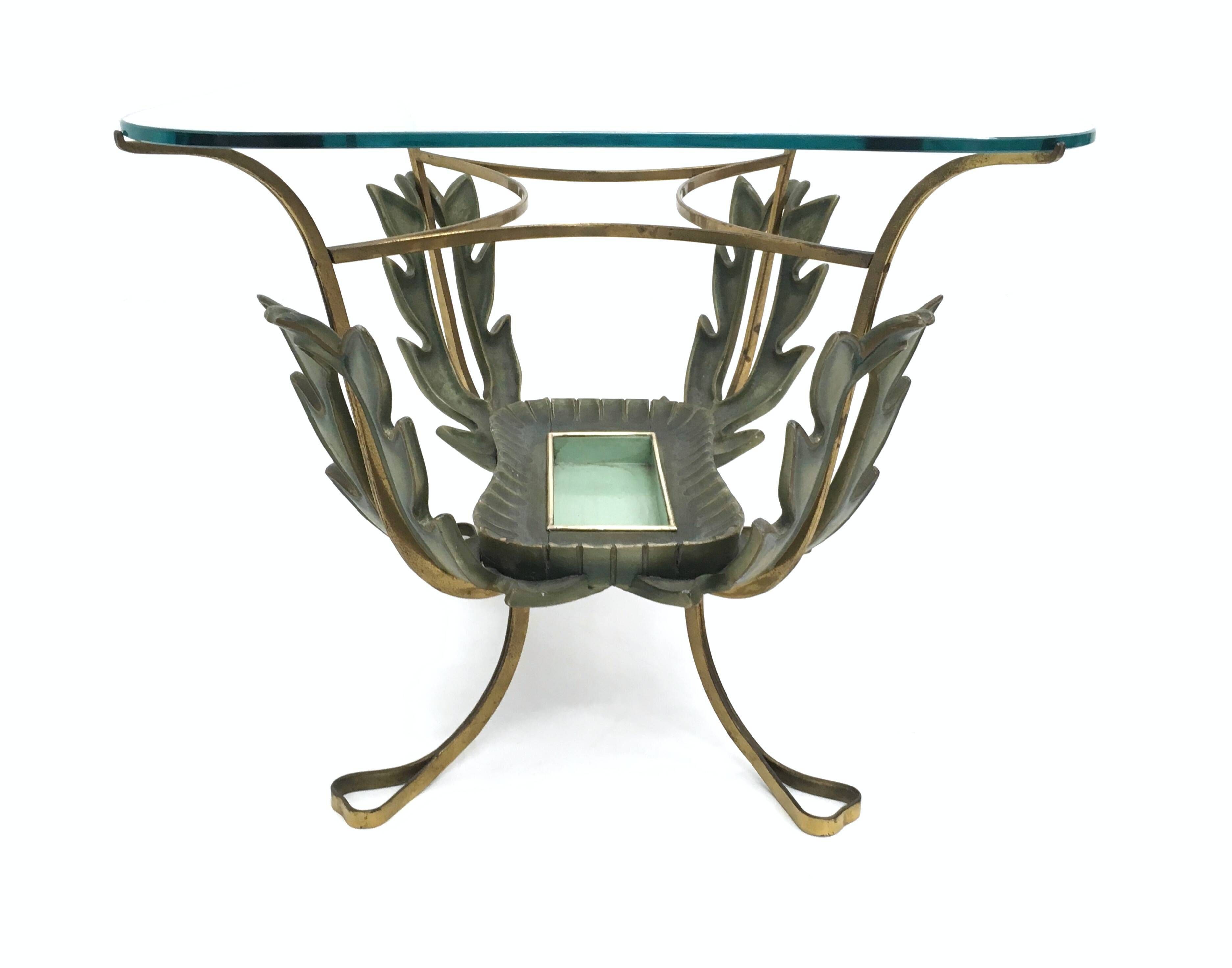 Vintage Brass and Varnished Metal Coffee Table by Pierluigi Colli, Italy