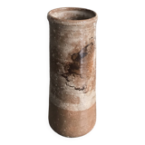 Vase vintage forme rouleau en grès émaillé beige/marron