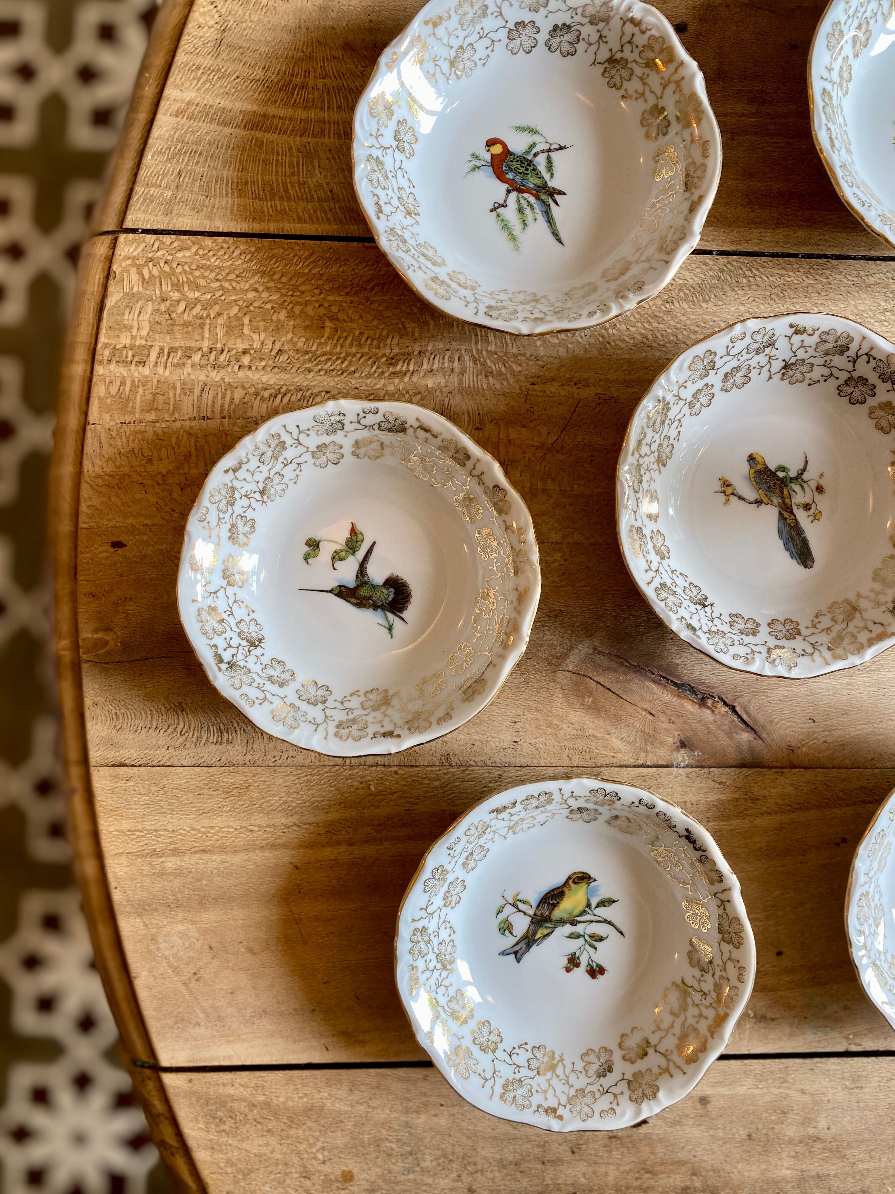 Set of 7 vintage ramekins porcelain bird decorations