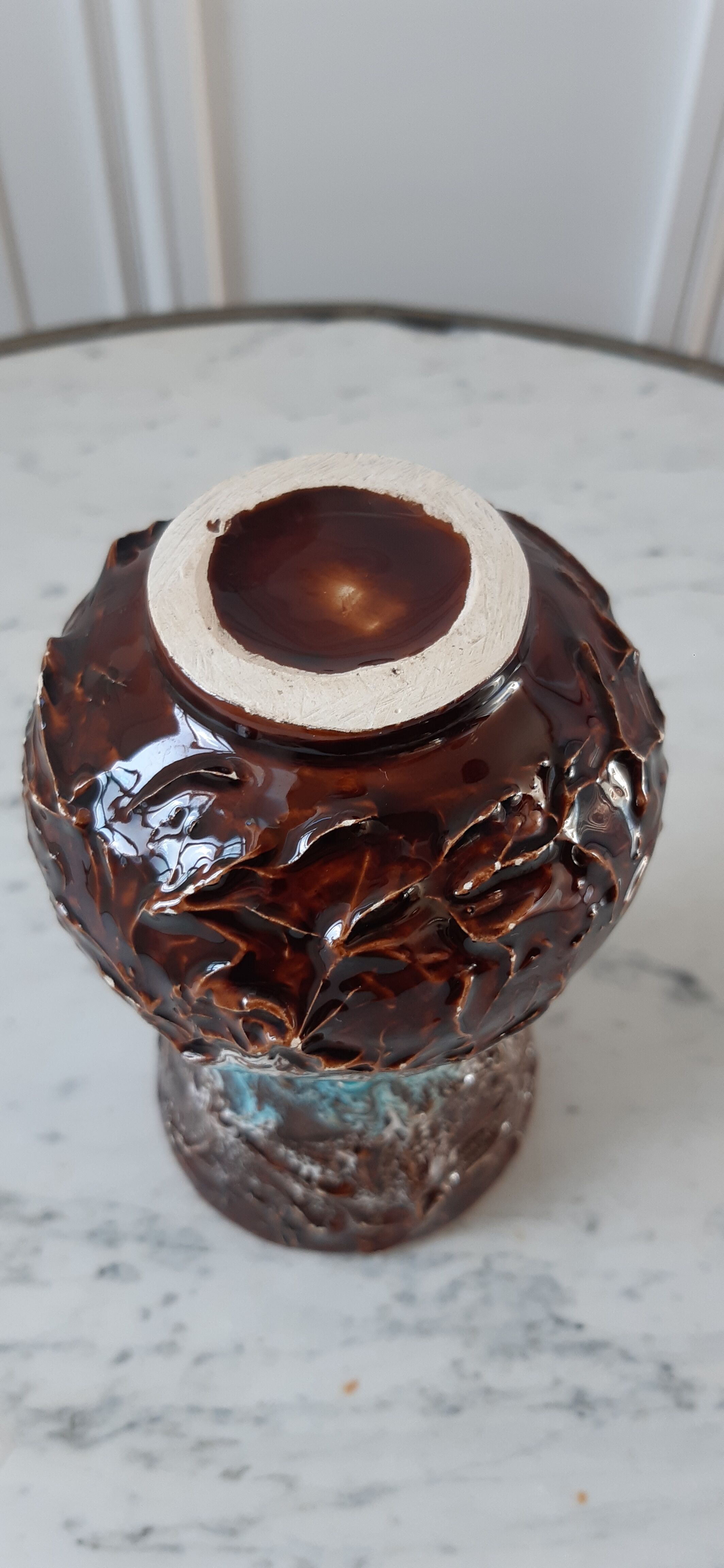 Vase brown and blue 70s Vallauris