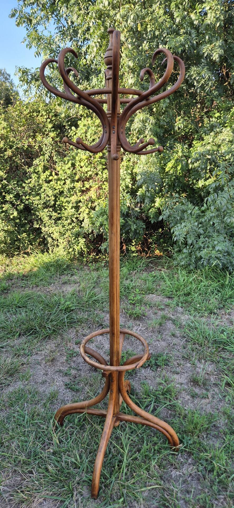 Vintage parrot coat rack in raw wood, renovated.
