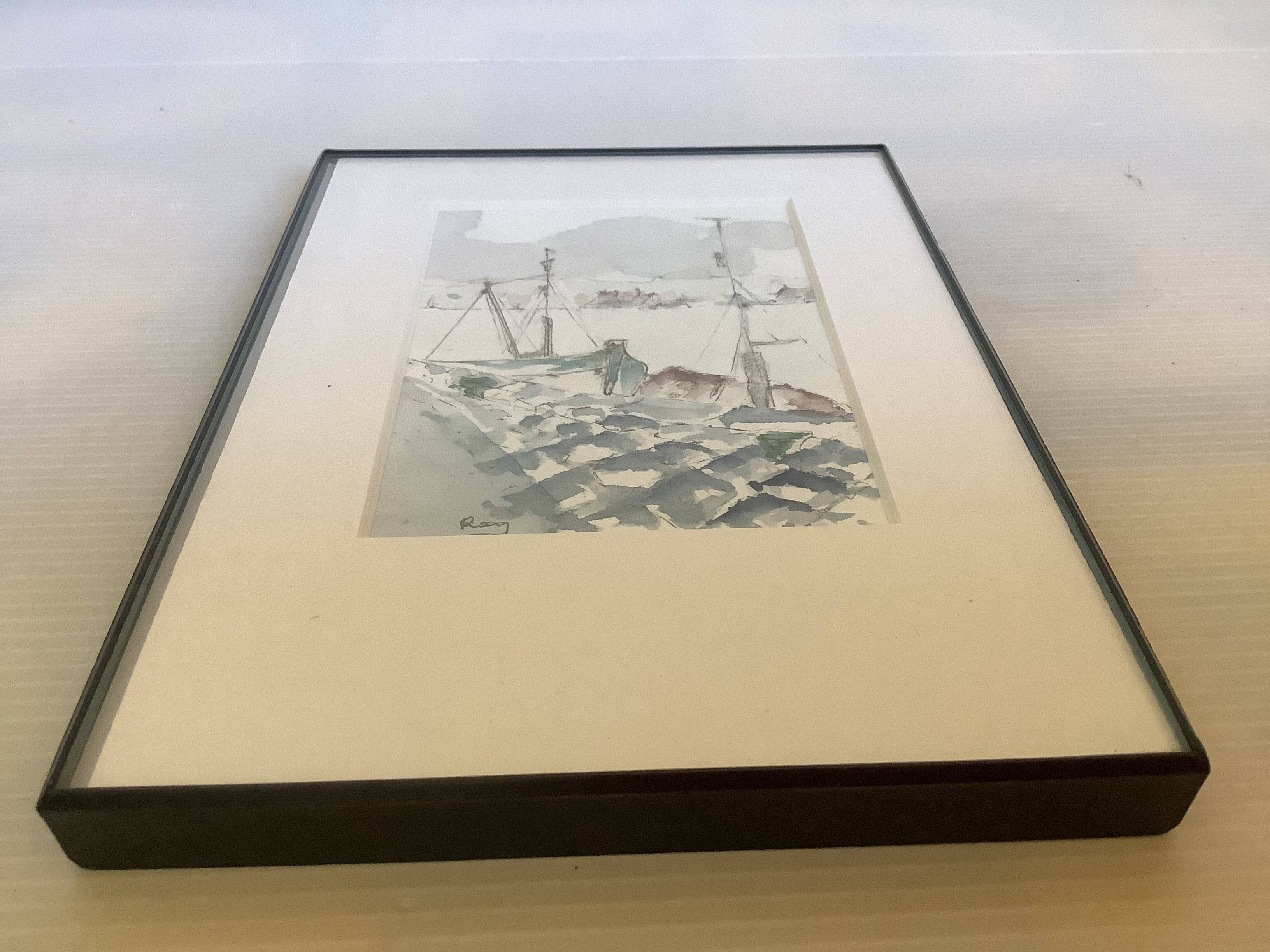 Small signed watercolor marine painting