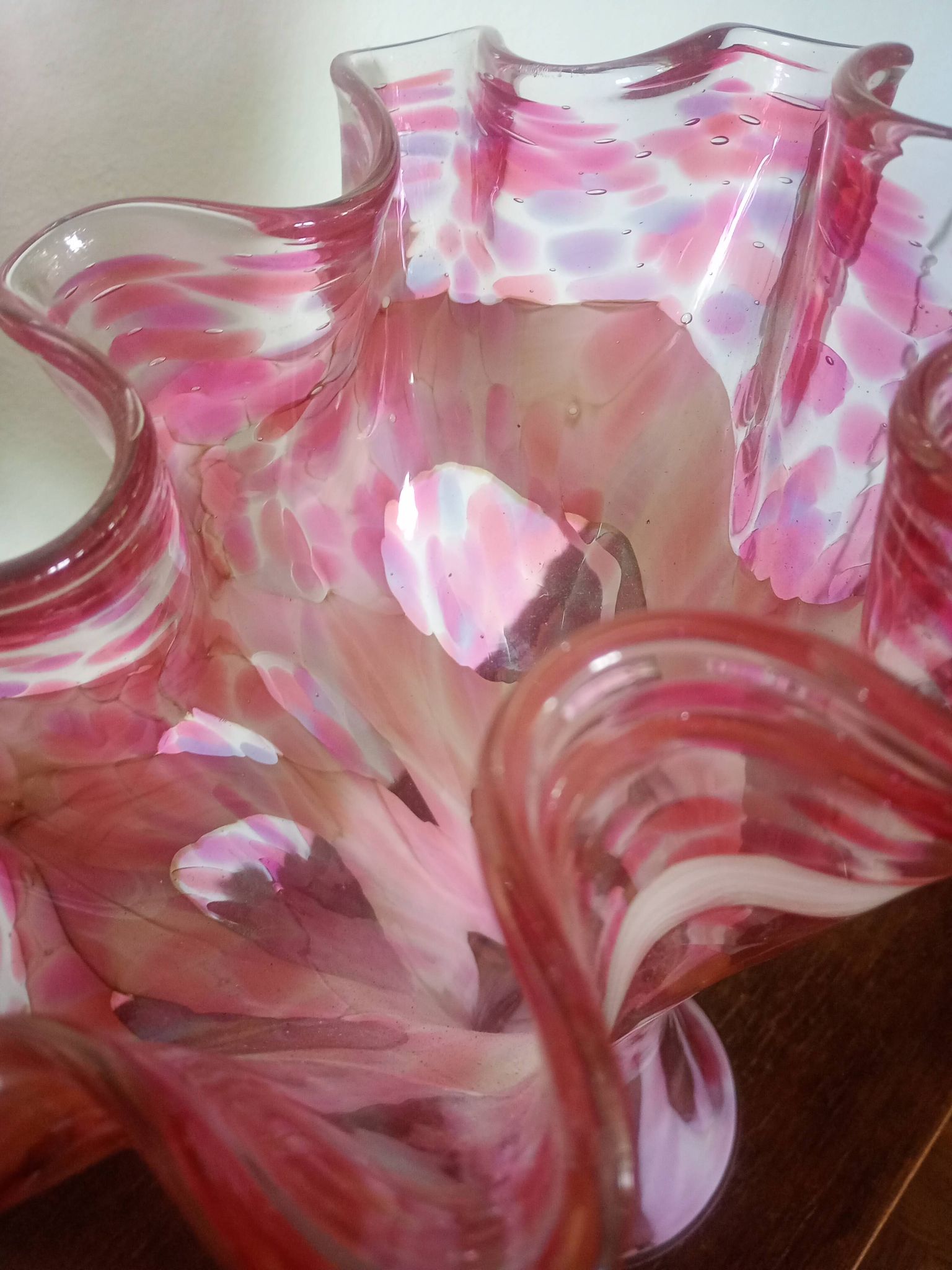 Grand vase corolle évasé 50cm - moucheté rose & blanc Design 70'