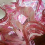 Grand vase corolle évasé 50cm - moucheté rose & blanc Design 70'