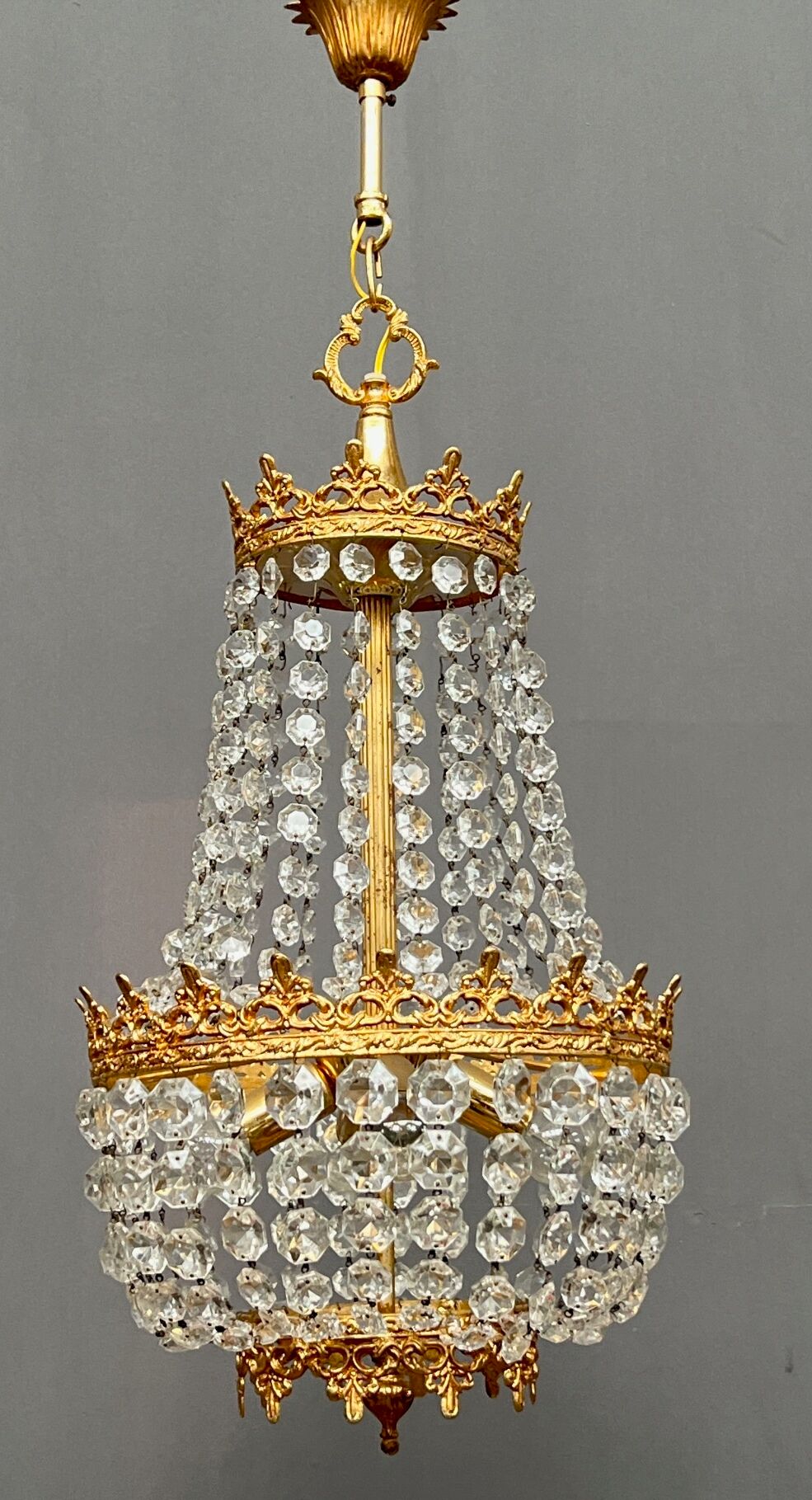 Louis XV style chandelier. Gilded bronze, massive ancient crystal.