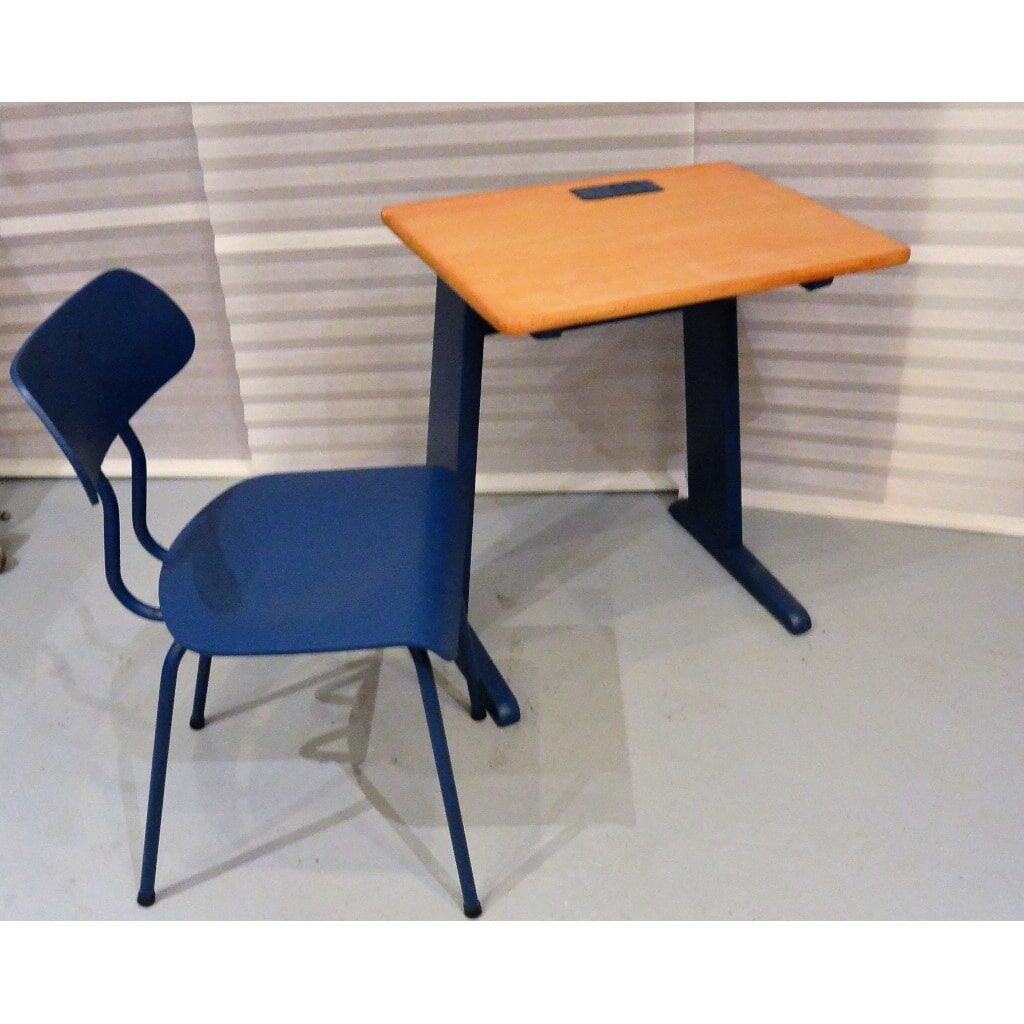 Bureau bois/bleu et chaise