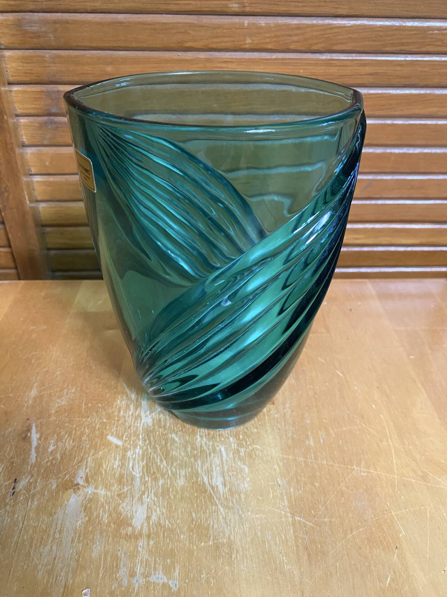 Vintage LUMINARC Green Moulded Glass Vase Made in France #E361