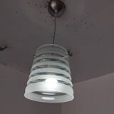 70's pendant light, partially sandblasted molded glass
