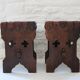 Pair of XX brutalist design wooden and leather stools