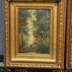 Paire de peintures "Paysage forestier" sur panneau de bois.