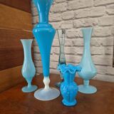 Large vintage blue and white opaline vase