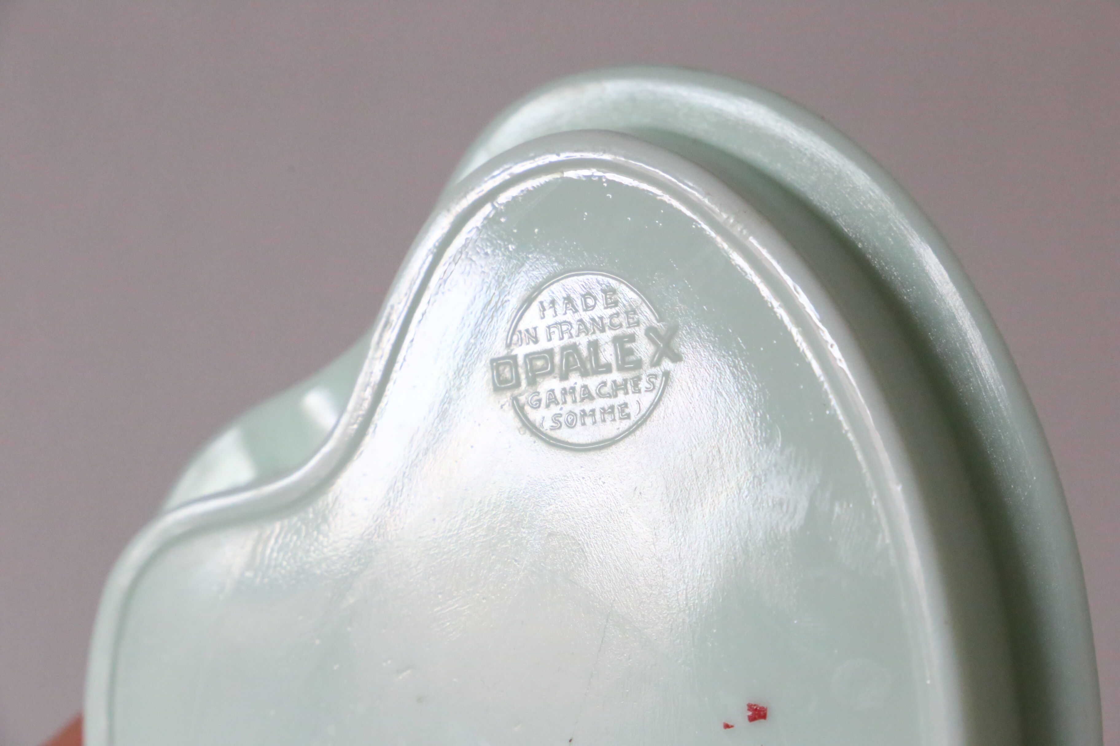 Opaline ashtray, mint color, Viking boat, vintage