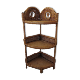 Etagère d'angle en rotin bambou années 50 60