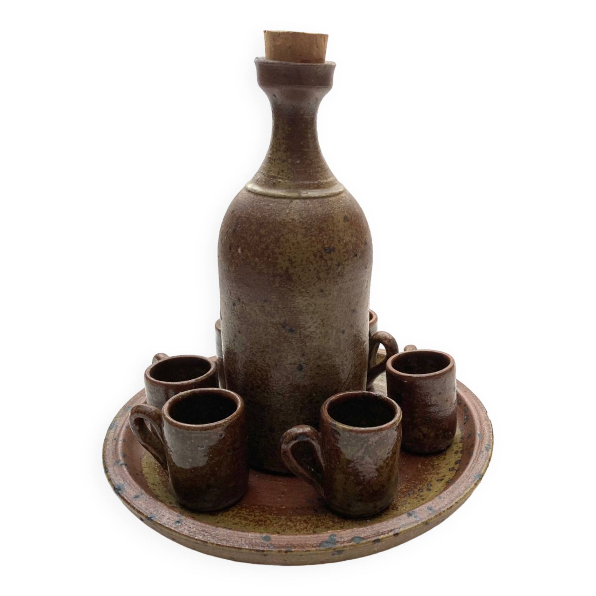 Liqueur or sake service in artisanal glazed stoneware made in France