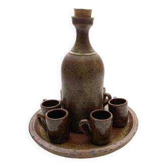 Liqueur or sake service in artisanal glazed stoneware made in France