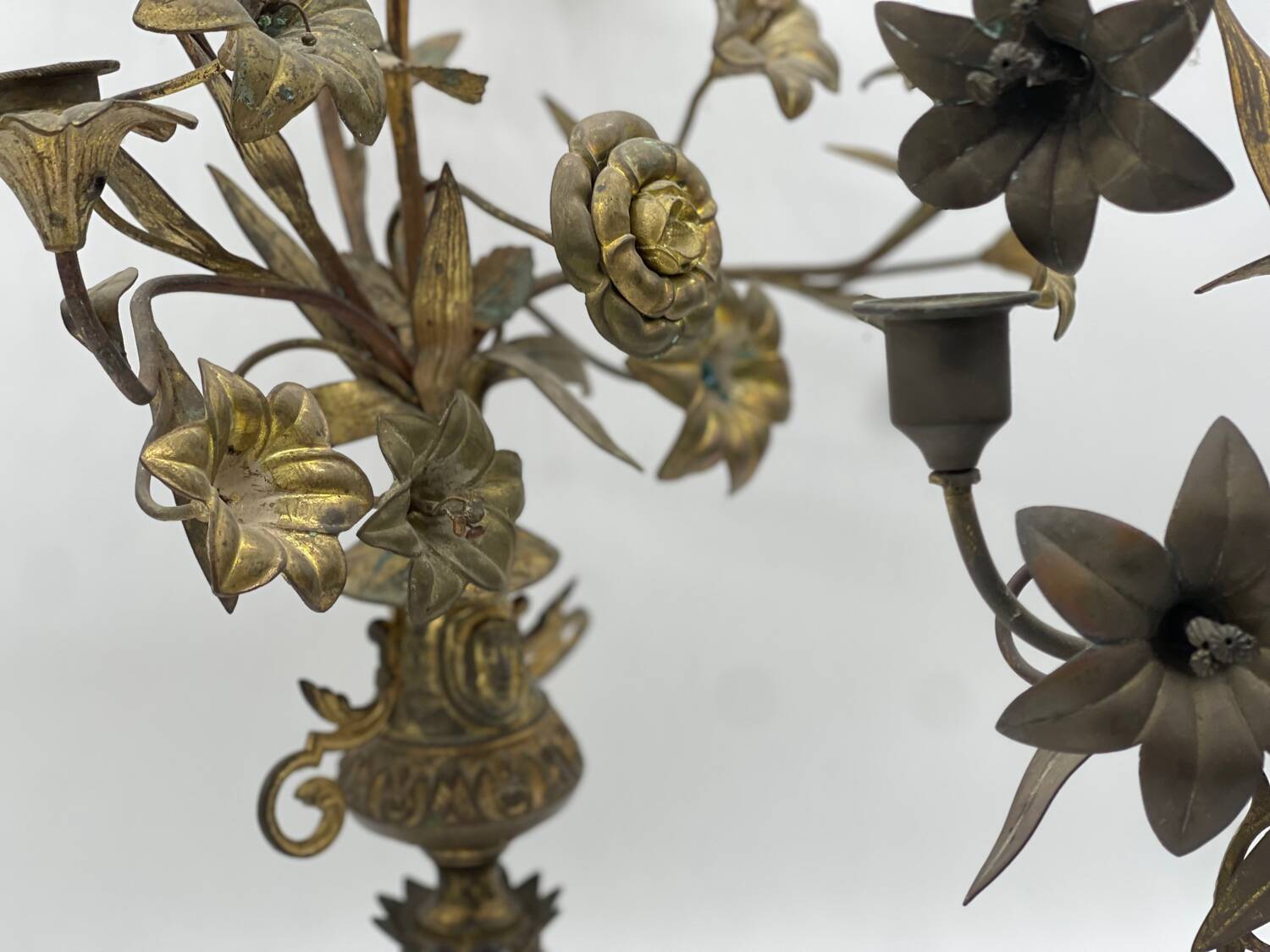 2 religious candelabra / brass candle holder 1930
