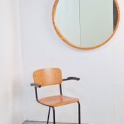 Large Mid-Century Round Pine Mirror, Denmark, 1960s