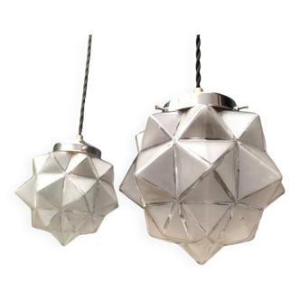Pair of art deco glass pendant lights