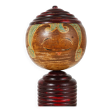Decorative Kokeshi doll sculpture from northern Japan, hand-painted, signed.