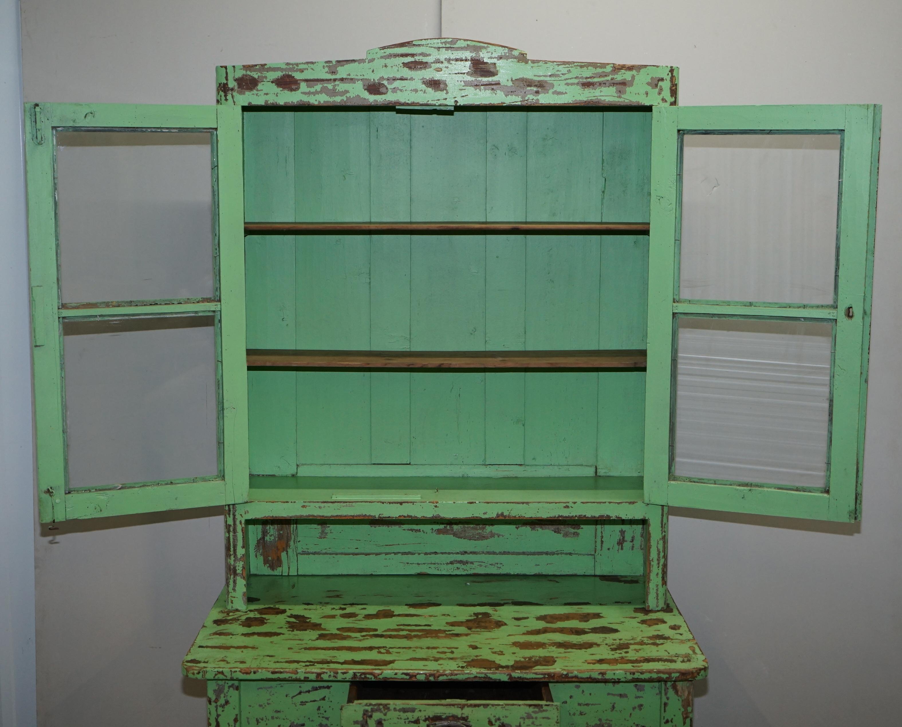 Victorian Green Patinated Buffet, Library or Cabinet