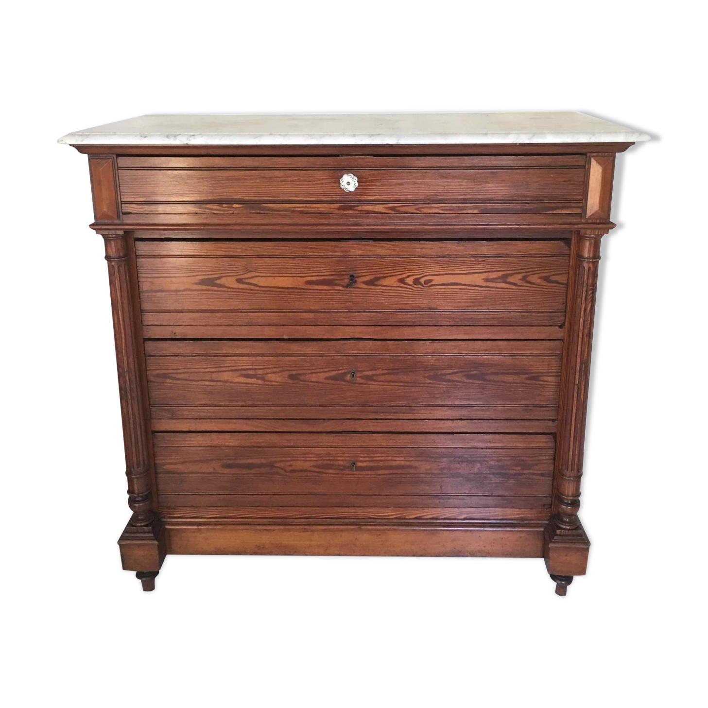 Marble and pitchpin chest of drawers