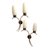 Paire d'applique laiton et opaline, 1960