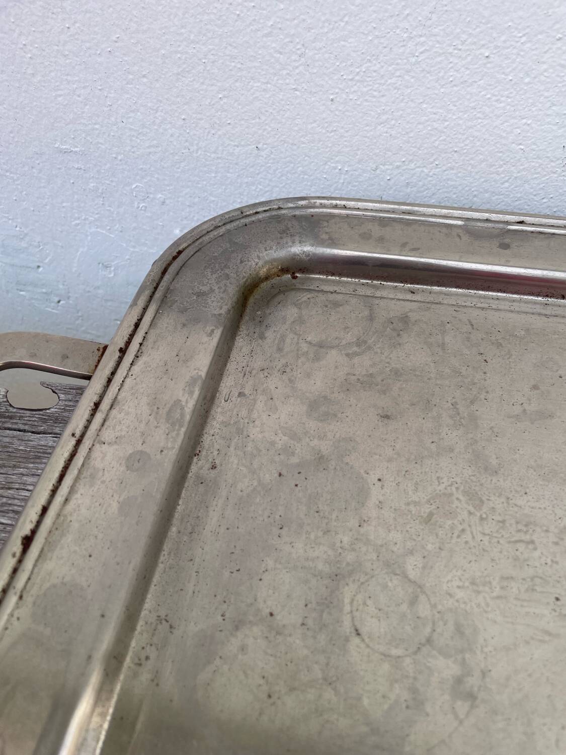 Rectangular silver metal tray