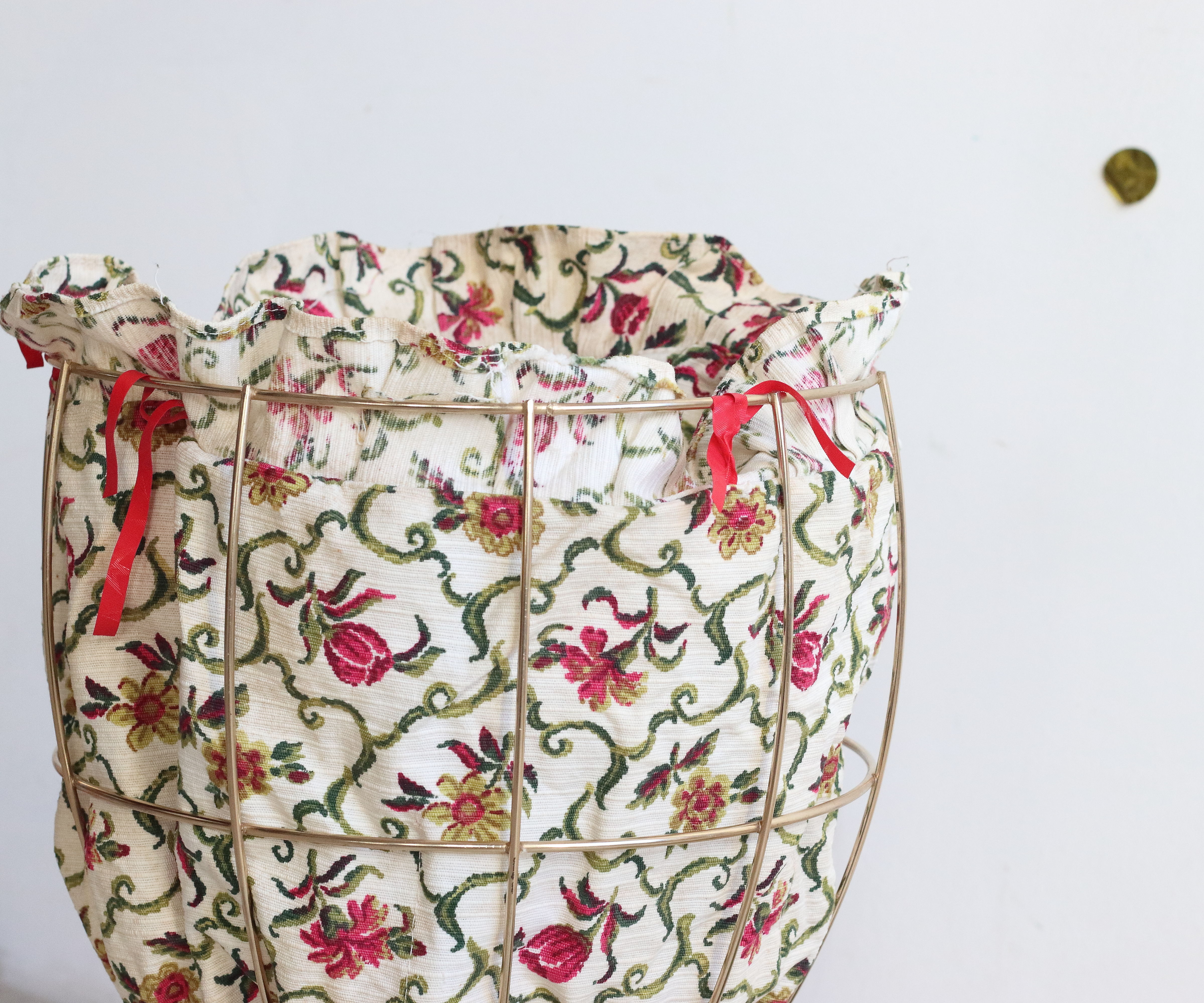 Worker golden brass tripod sewing basket