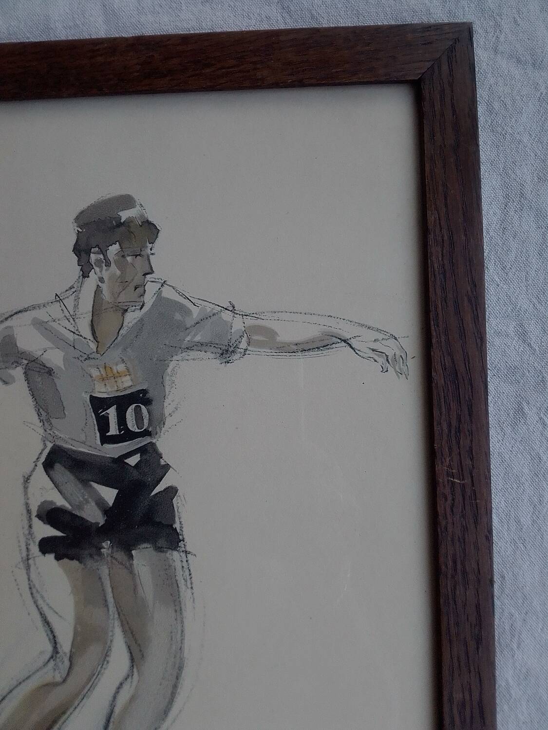 Watercolor drawing of a discus thrower, signed Massonet