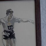Watercolor drawing of disc thrower signed Massonet