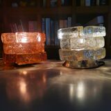 Brutalist solid bubble glass clear and red table lamps 1960s, set of 2