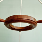 Scandinavian teak and frosted white glass chandelier, 1960.
