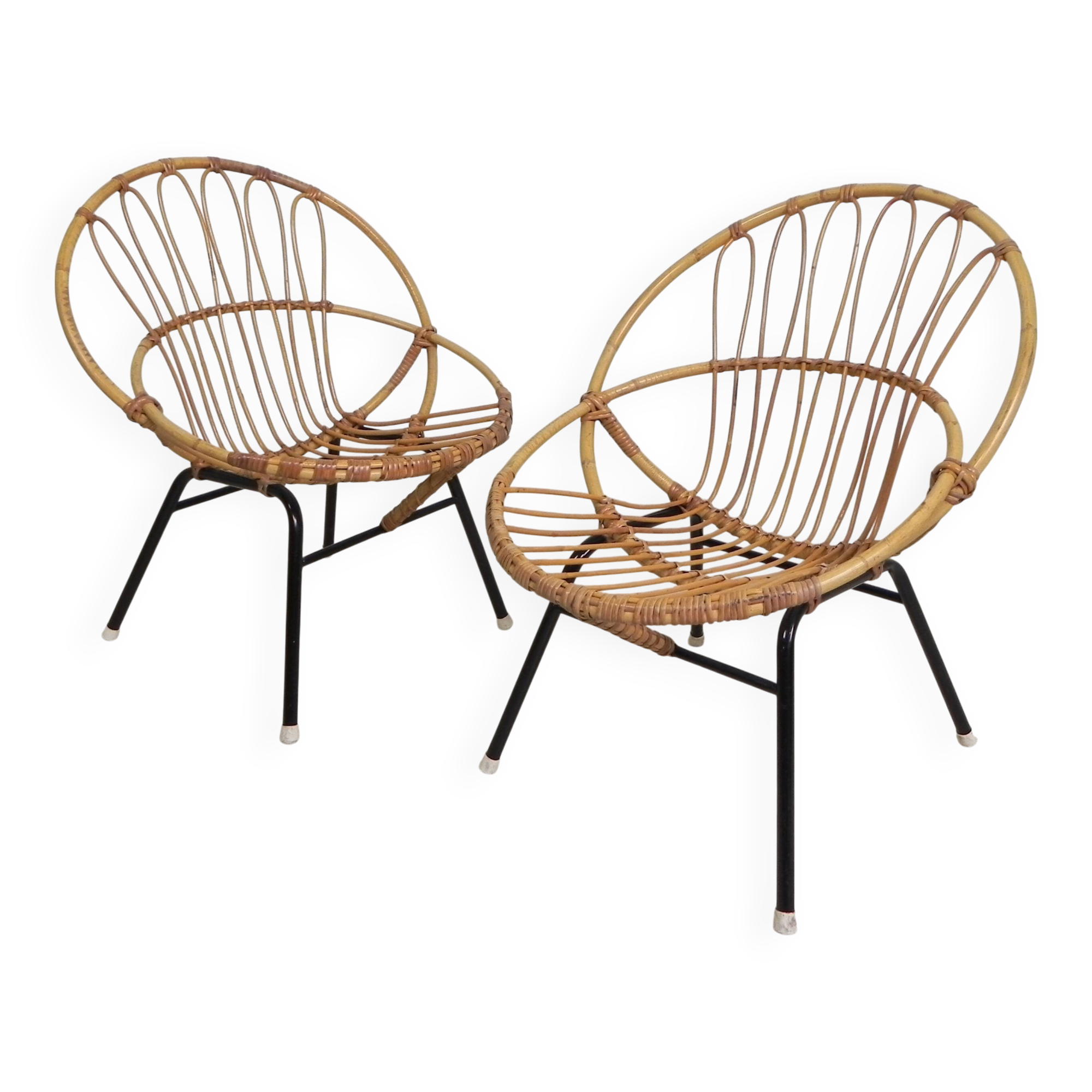 Set of 2 rattan, bamboo children's chairs Rohe Noordwolde 1950s