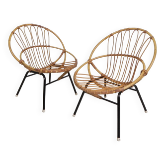 Set of 2 rattan, bamboo children's chairs Rohe Noordwolde 1950s