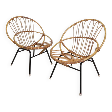 Set of 2 rattan, bamboo children's chairs Rohe Noordwolde 1950s