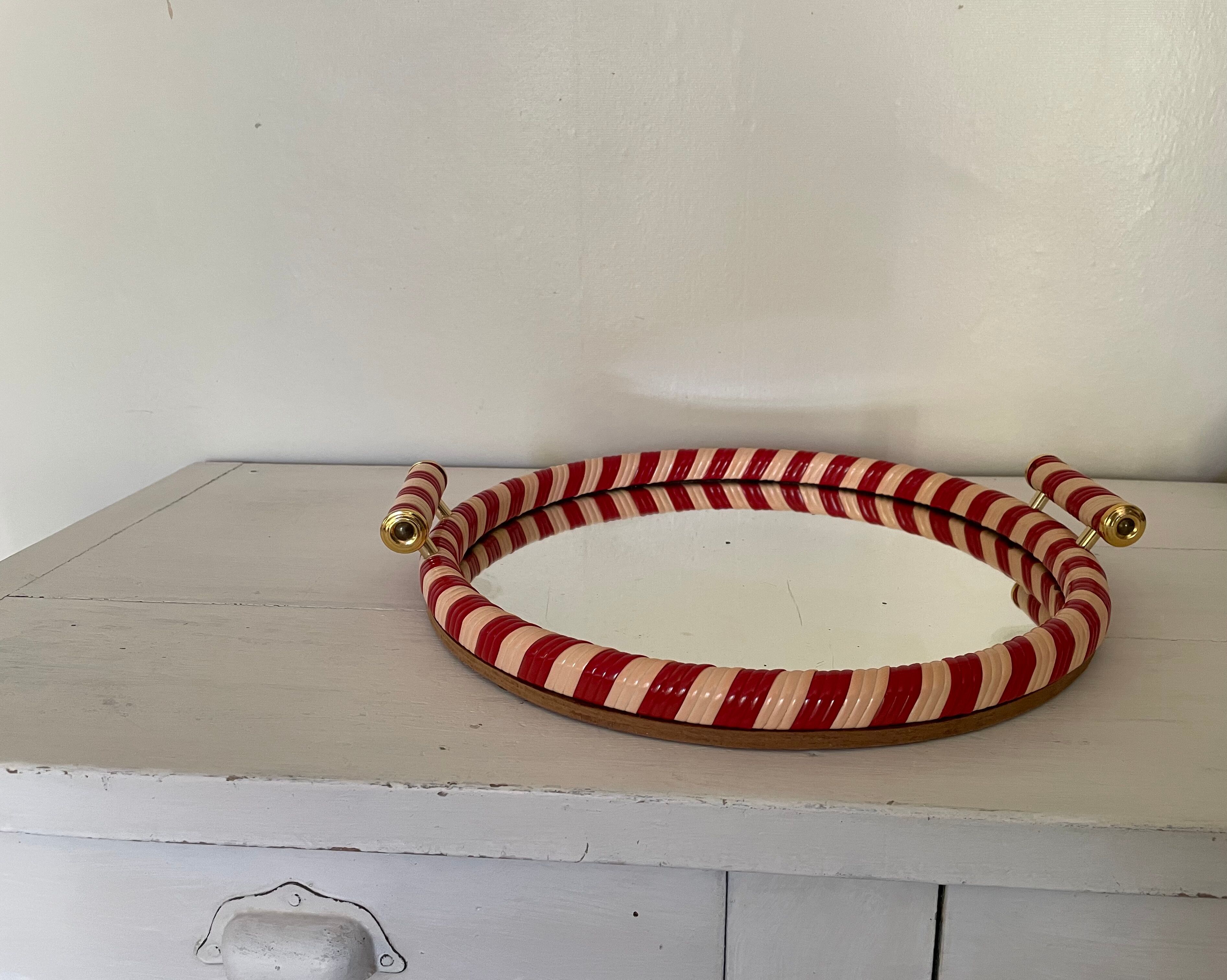 Round mirror tray scoubidou 50s/60s