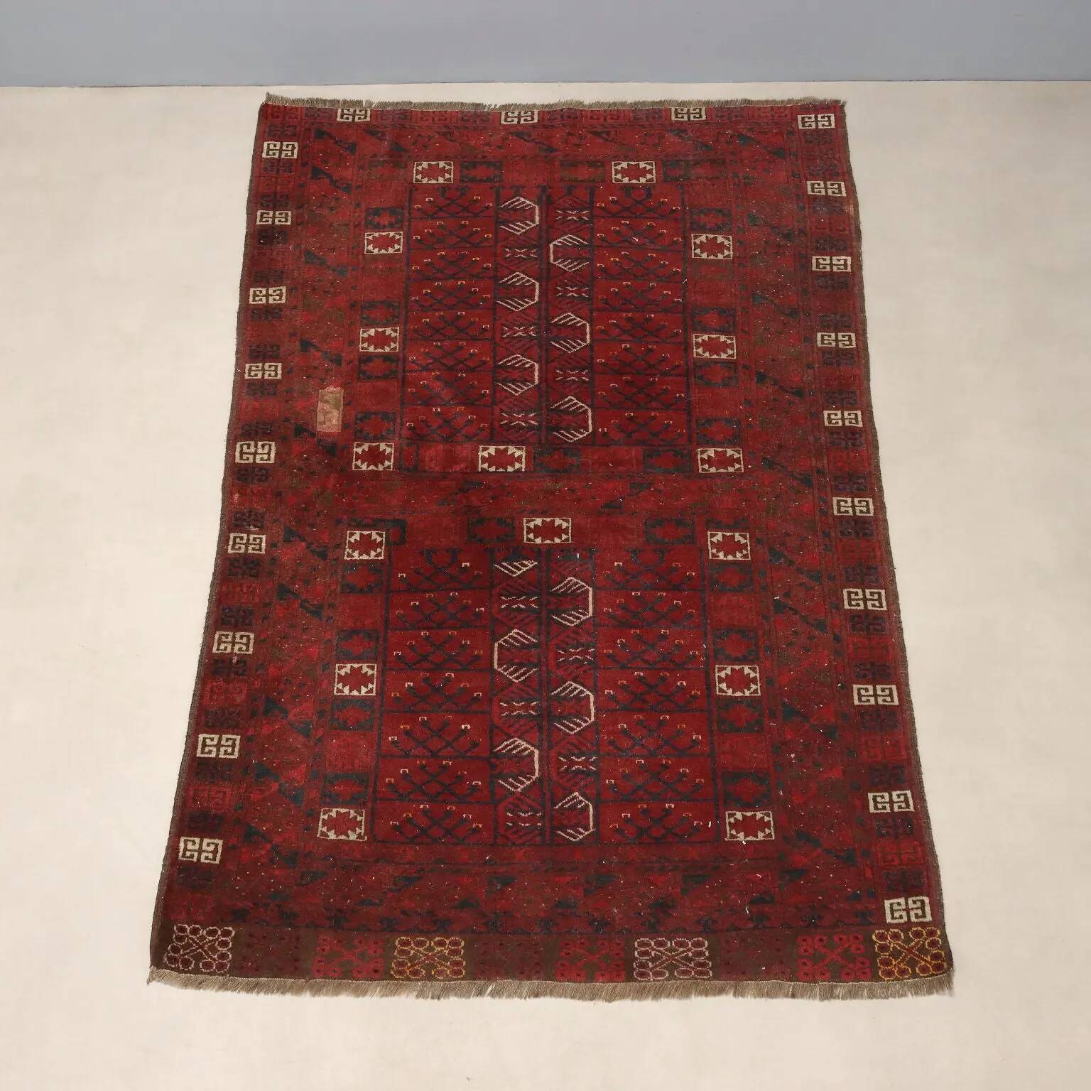 Ancient Asian wool rug, hand-knotted, 82 x 51 in.