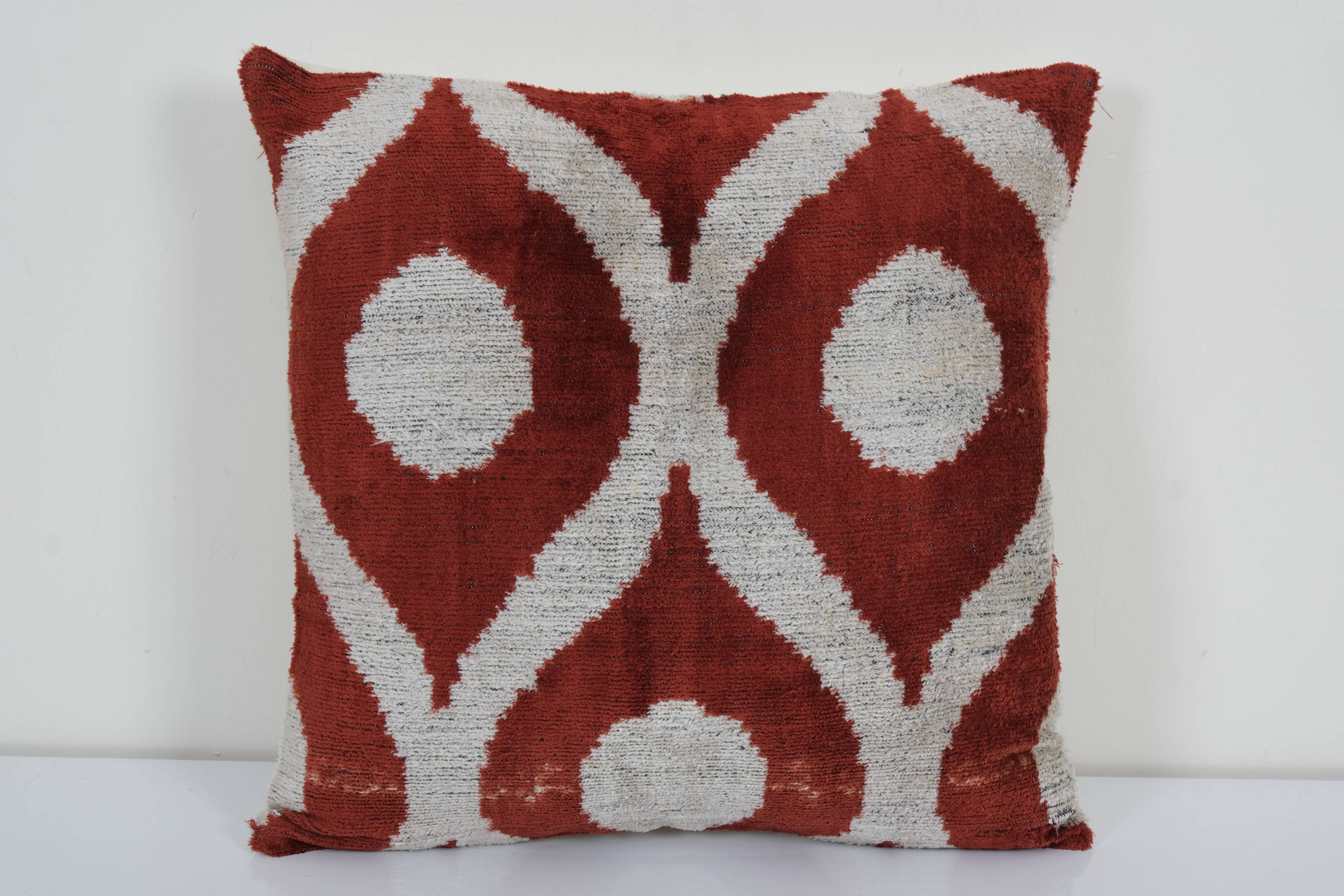 16" x 16" Velvet İkat Pillow,Handmade Patchwork Decorative Pillow, Silk İkat Velvet Modern