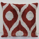 16" x 16" Velvet İkat Pillow,Handmade Patchwork Decorative Pillow, Silk İkat Velvet Modern
