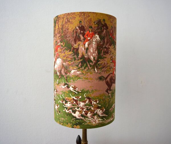 Abat-jour motif chasse à courre, chevaux, tissu ''Marignan