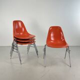 Set of 4 Eames for Herman Miller DSS side chairs in coral