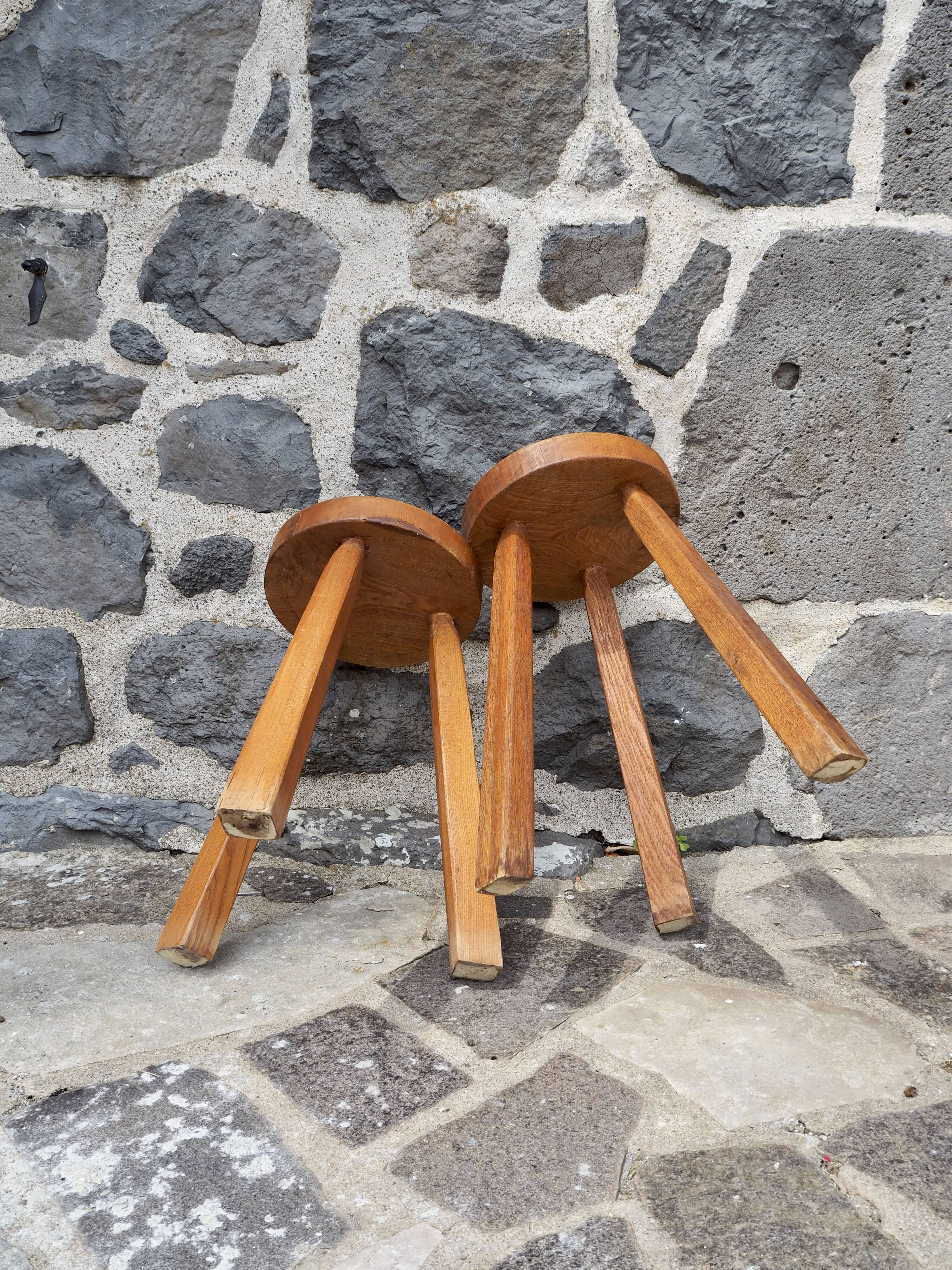 Pair of solid wood tripod stools