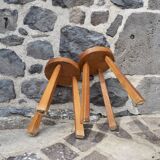 Pair of solid wood tripod stools