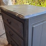 Solid wood chest of drawers painted gray and patinated silver 1940 with 3 drawers
