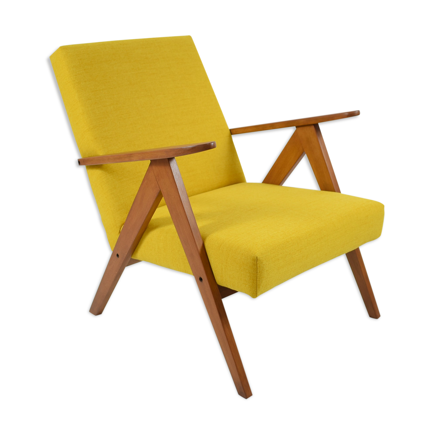 Scandinavian armchair, 60s, fully restored, yellow fabric