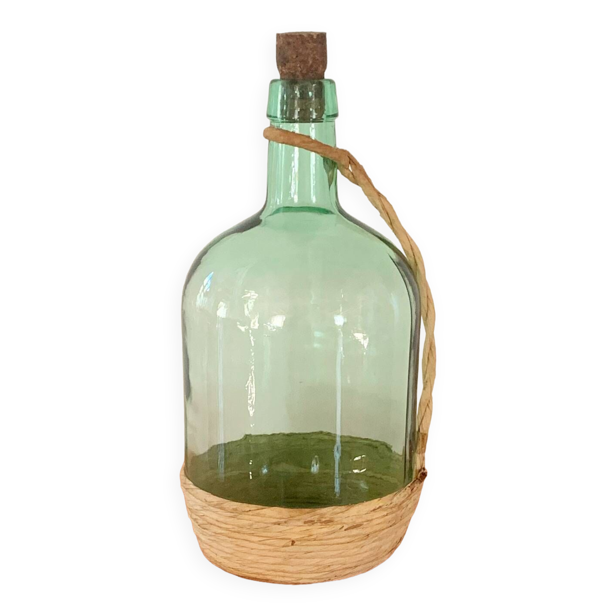 Bonbonne vintage en verre et raphia