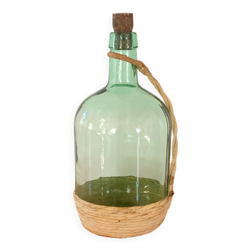 Bonbonne vintage en verre et raphia