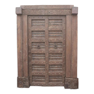 Old Indian door in old teak, piece and patina of origin