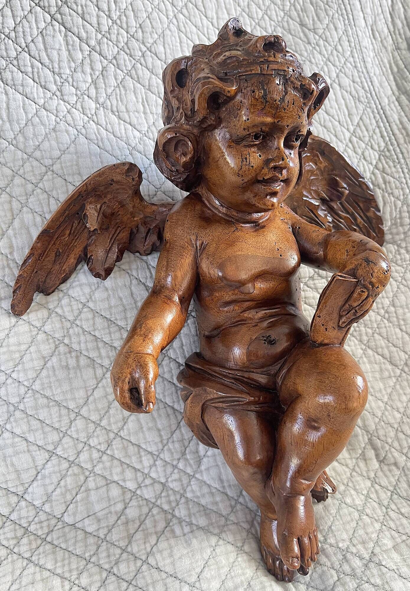 18th Century Carved Wooden Angel/Chestnut/Putto